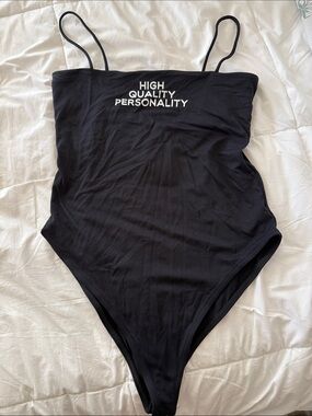 Zara Black Spaghetti-Strap Bodysuit with White Tag Detail